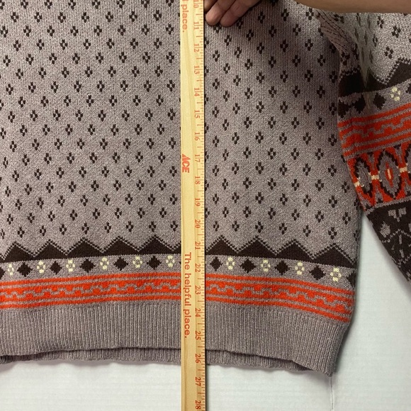 Thick Tight & Rib Knit Crewneck Sweater Taupe Brown Coral Fair Isle Pattern - Picture 9 of 10